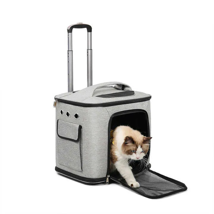 حقيبة تنفس الأليفة القط حقيبة مع عربة الأليفة لوازم  Breathable Bag Pet Cat Dog Suitcase with Trolley Pet Travel