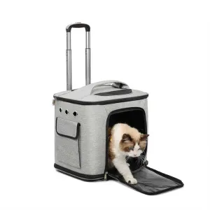 حقيبة تنفس الأليفة القط حقيبة مع عربة الأليفة لوازم  Breathable Bag Pet Cat Dog Suitcase with Trolley Pet Travel
