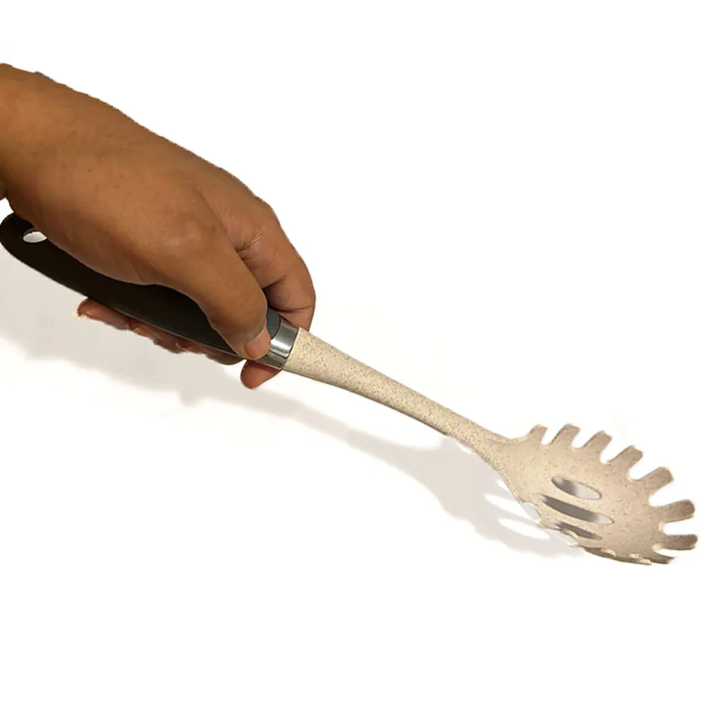 1 Pasta Server Spoon Spaghetti Noodle Nylon Utensil Slotted Wheat Straw 13.4"L