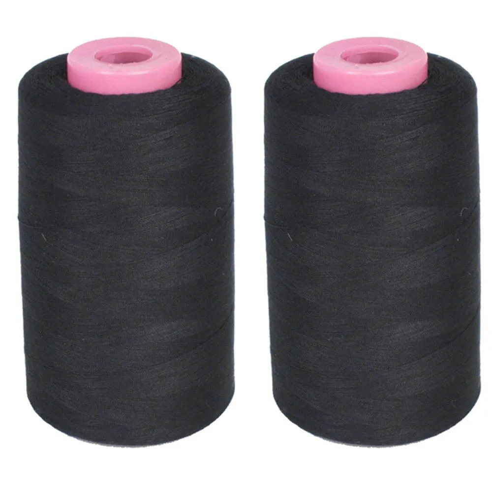 2 Large Spools Sewing Thread Polyester Black 1500 Yards Each Upholstery Crafts