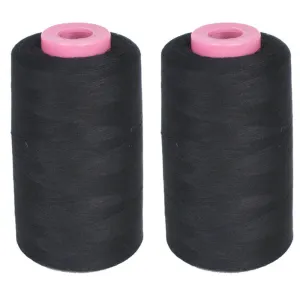 2 Large Spools Sewing Thread Polyester Black 1500 Yards Each Upholstery Crafts