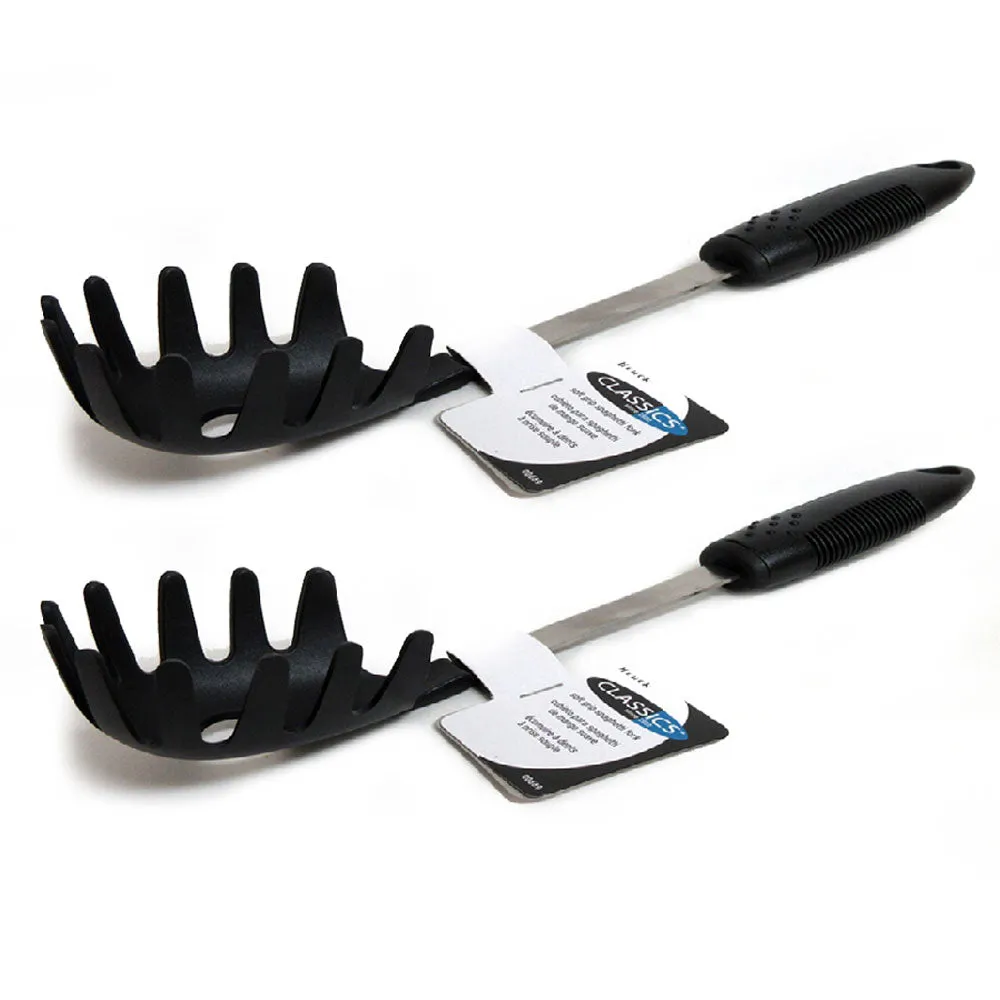 2Pc Pasta Server Spoons Spaghetti Noodle Soft Grip 12" Non Stick Kitchen Utensil