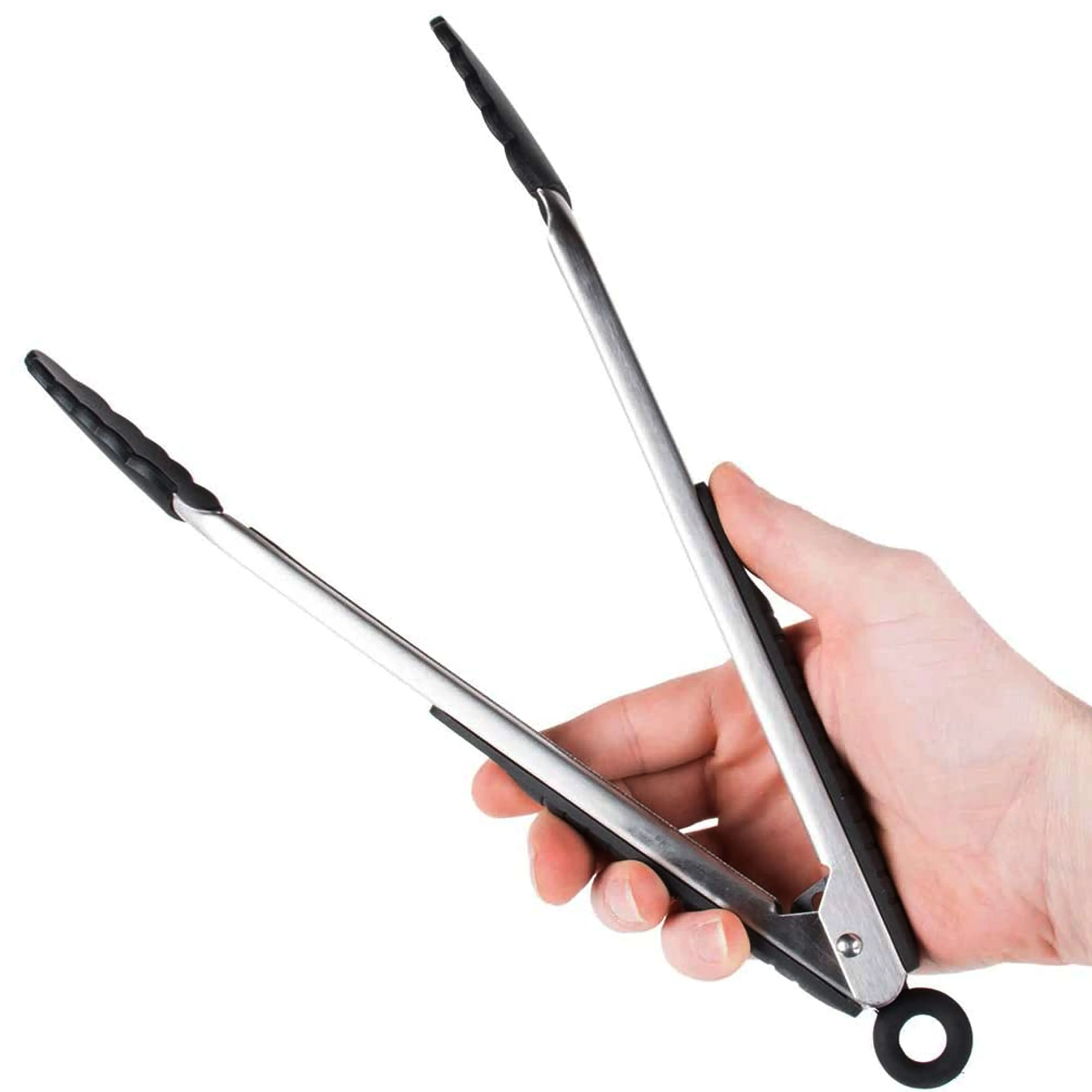 2pc Silicone Stainless Steel Kitchen Tongs Salad BBQ Heavy Duty Food Serving 12"