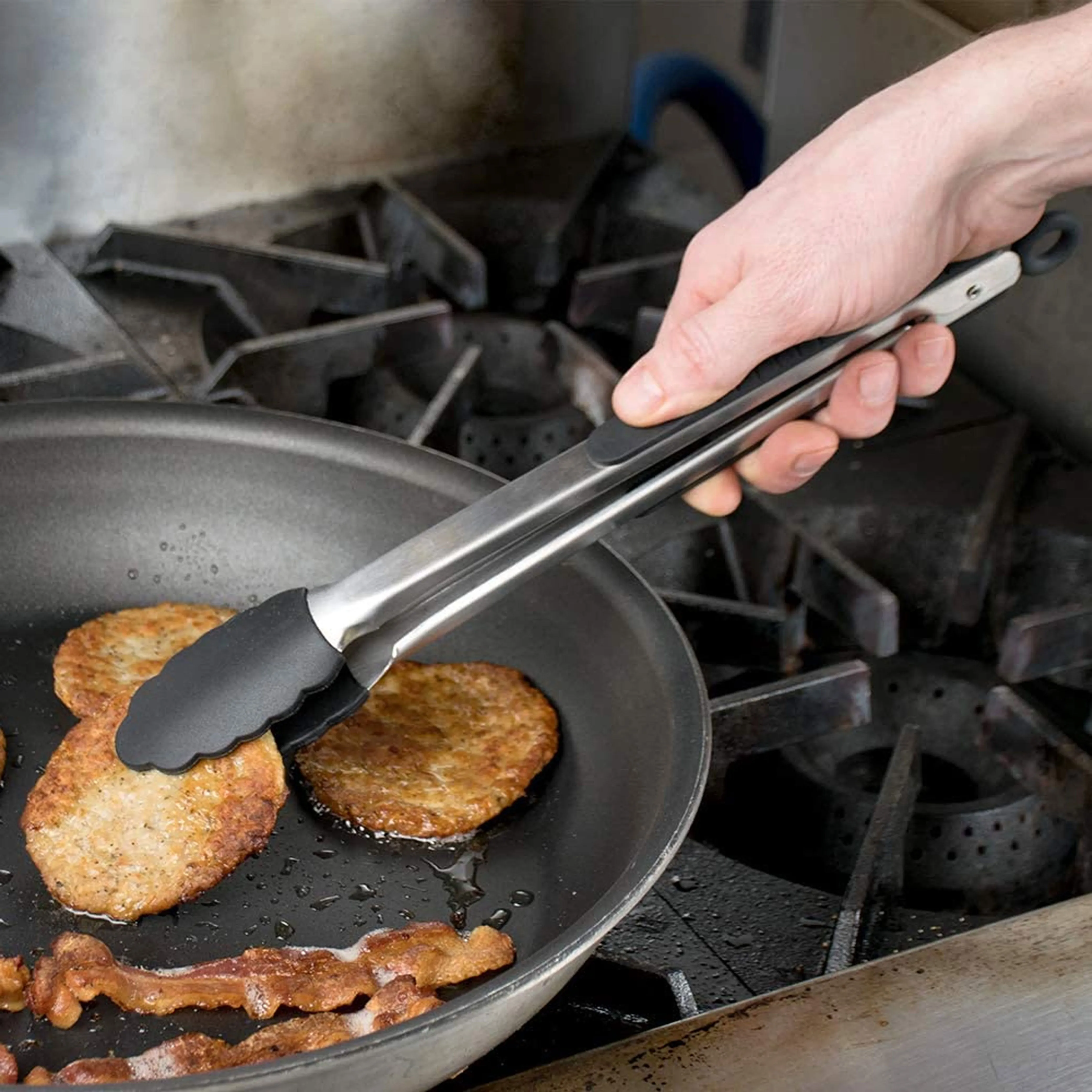 2pc Silicone Stainless Steel Kitchen Tongs Salad BBQ Heavy Duty Food Serving 12"