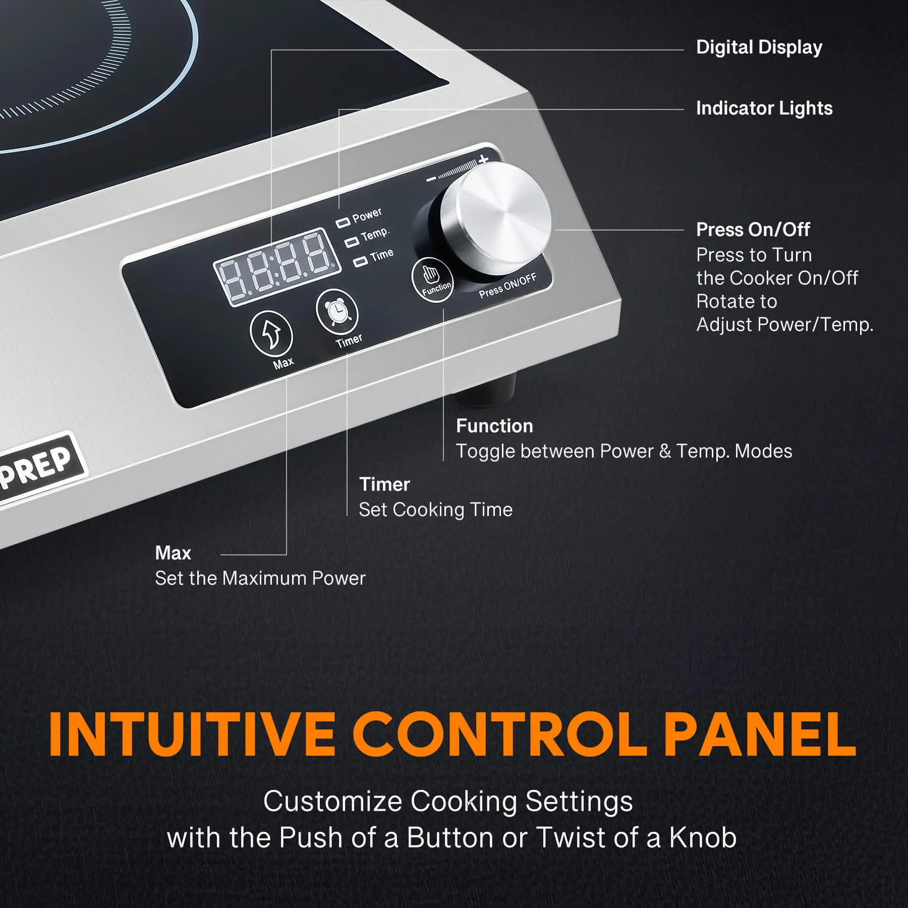 Commercial  Countertop Induction Cooktop 1800W Knob & Digital Control