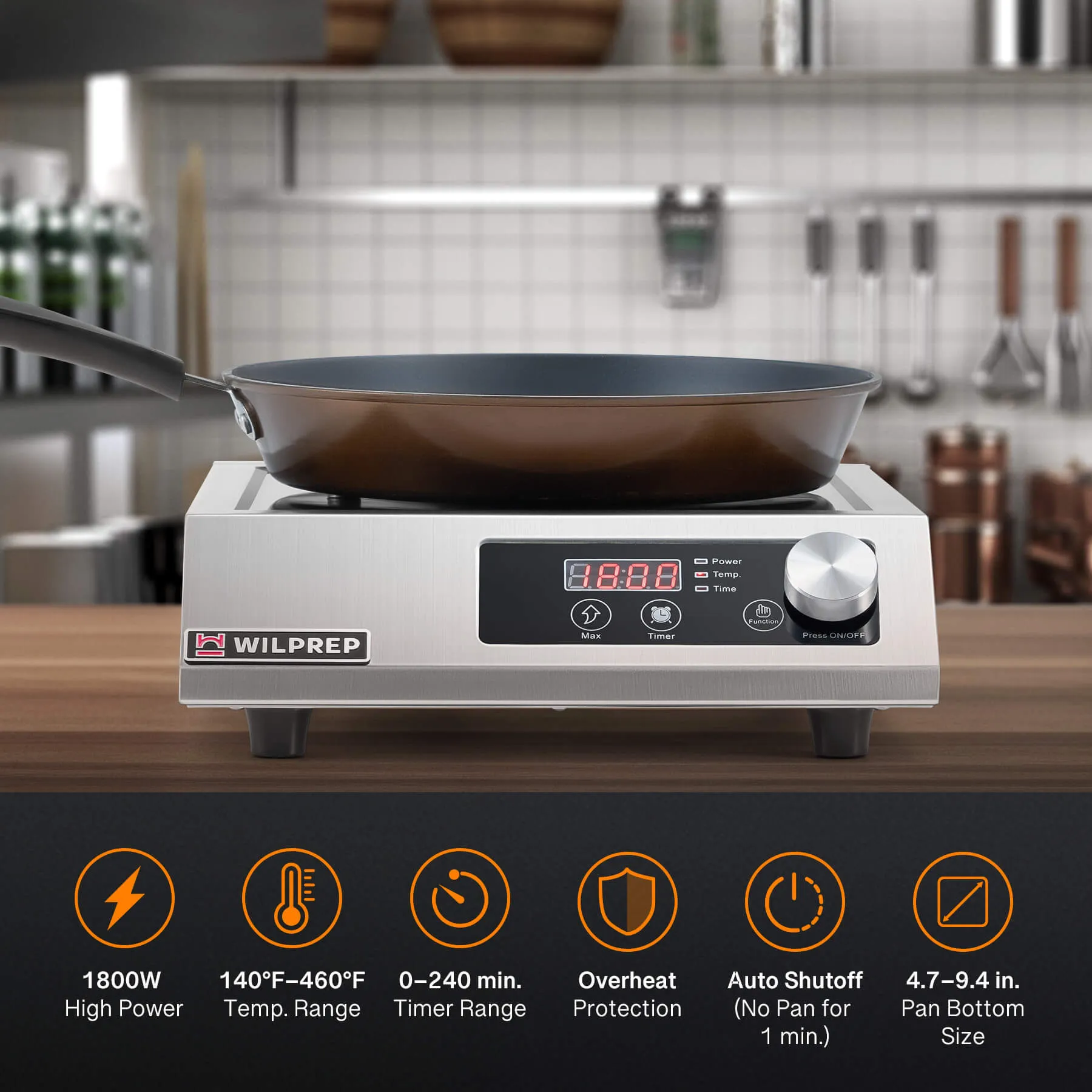 Commercial  Countertop Induction Cooktop 1800W Knob & Digital Control