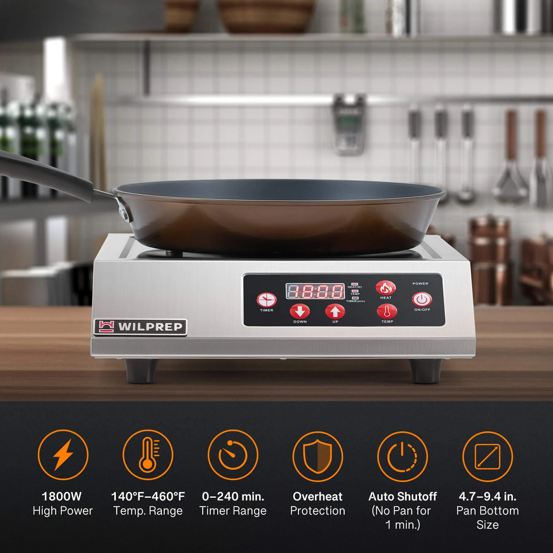 Commercial Countertop Induction Range 1800W Digital Control