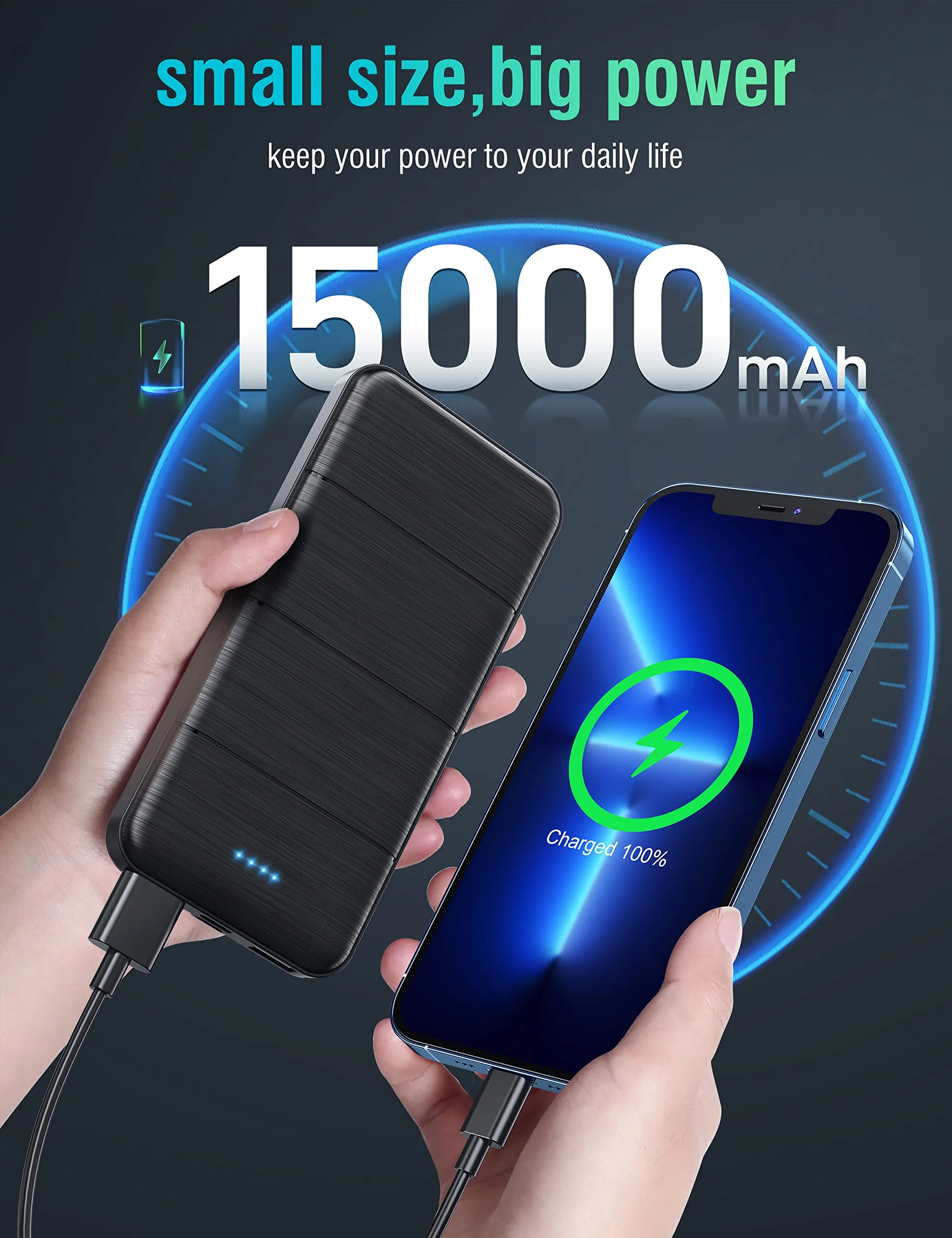 LOVELEDI Portable-Charger-Power-Bank - 2 Pack 15000mAh Dual USB Power Bank Output 5V3.1A Fast Charging Portable Charger Compatible with Smartphones and All USB Devices (Deep Black and White)