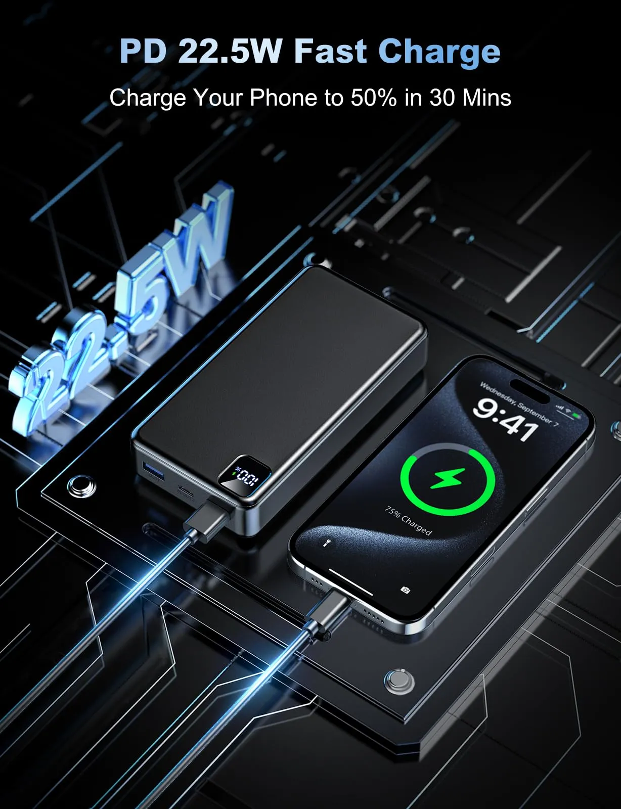 Moihosso Portable Charger Power Bank 56800mAh Battery Pack-22.5W Fast Charging with USB C & LED Display, 3 Outputs High Capacity Portable Power Bank for iPhone 16/15/14/13 Series, Samsung, iPad etc