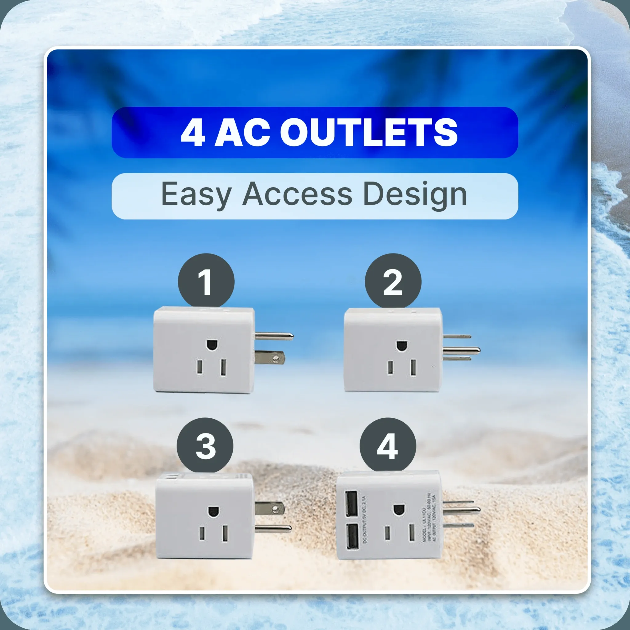 Multi Plug Adapter for Travel | 2 USB | 4 AC Plugs | Cruise Ship Approved - CruisePaks