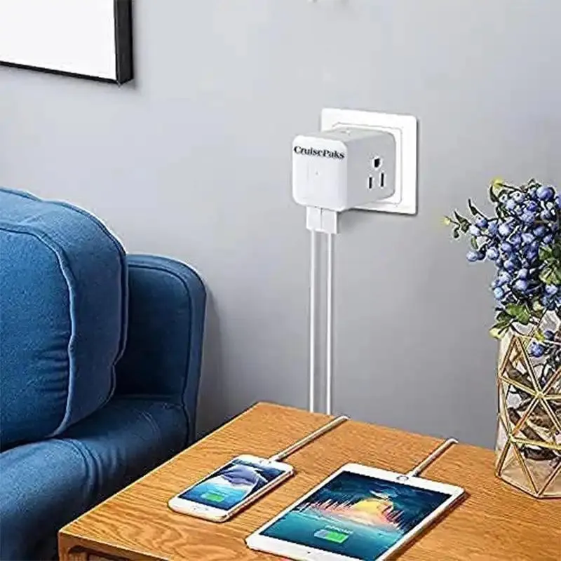Multi Plug Adapter for Travel | 2 USB | 4 AC Plugs | Cruise Ship Approved - CruisePaks