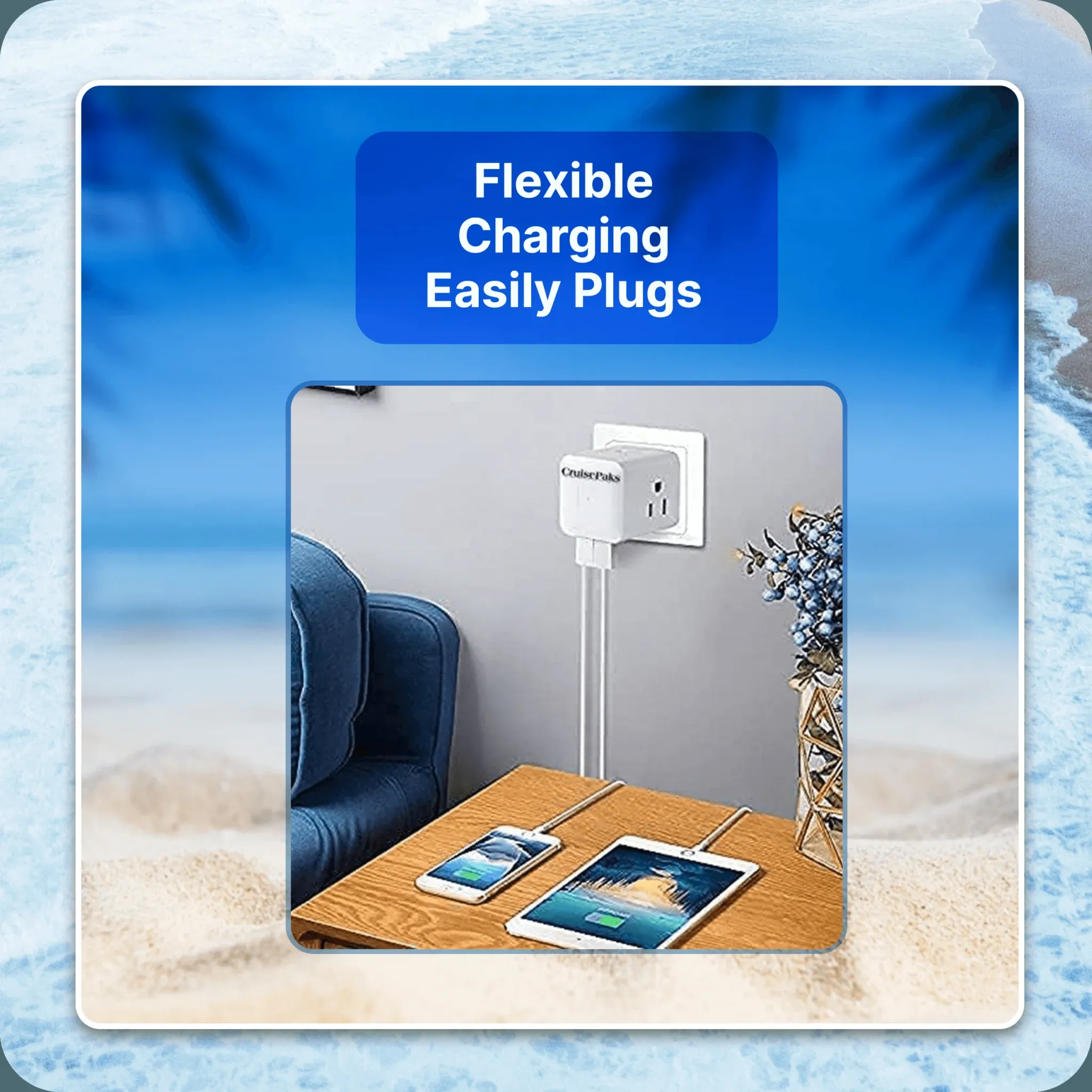 Multi Plug Adapter for Travel | 2 USB | 4 AC Plugs | Cruise Ship Approved - CruisePaks