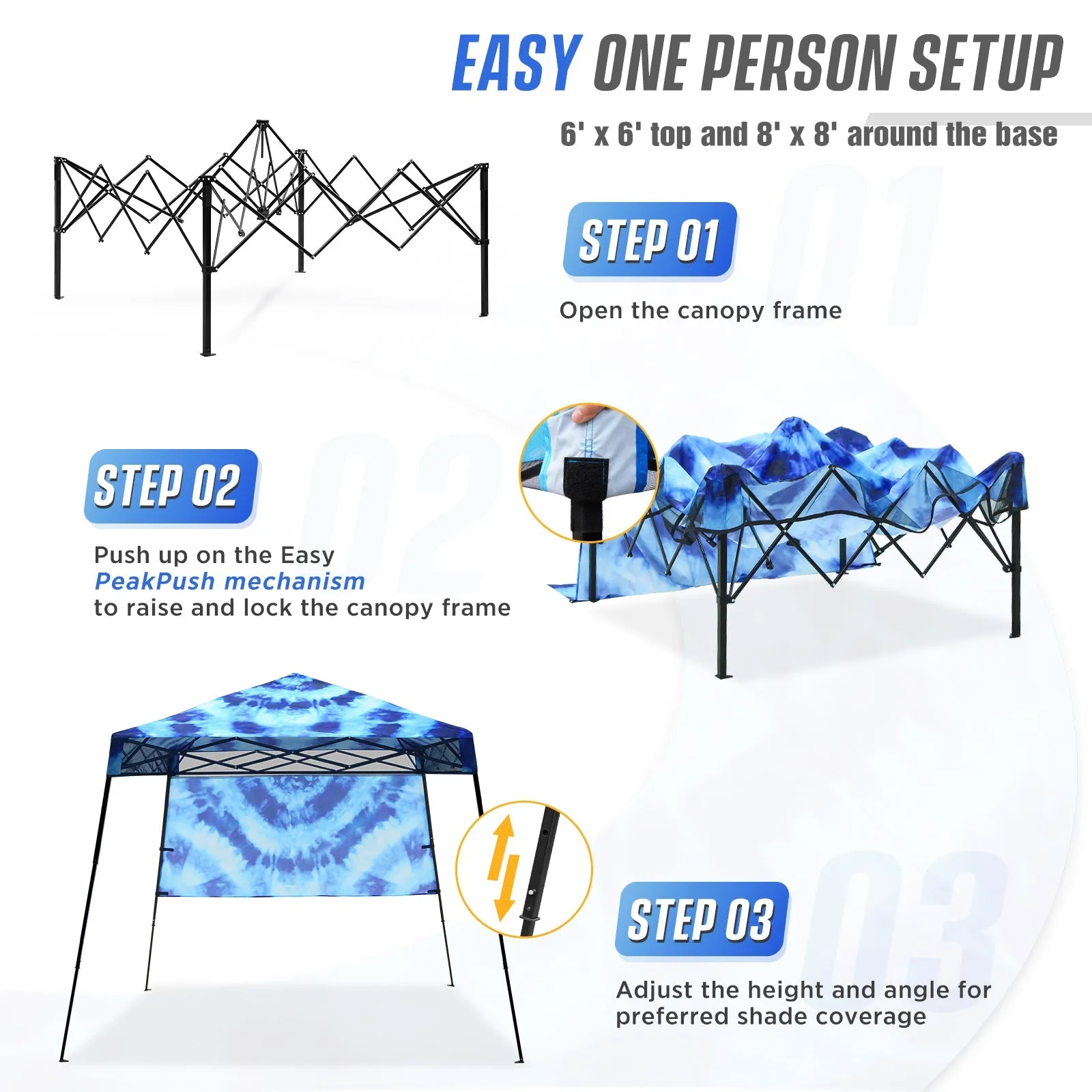 SHADE GRAPHiX Day 8x8 Tripper Pop Up Canopy Tent with Digital Printed,Tie Dye Blue