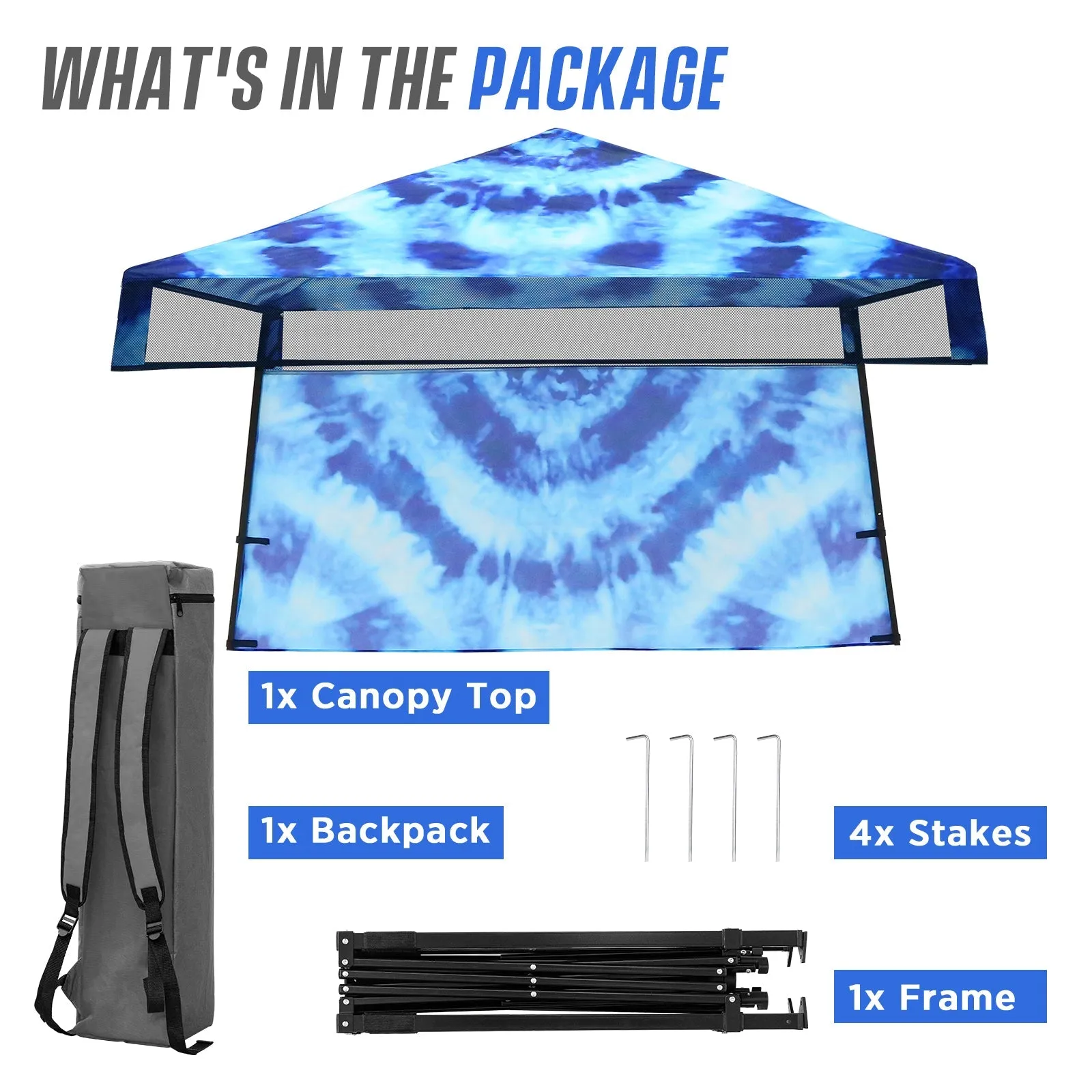 SHADE GRAPHiX Day 8x8 Tripper Pop Up Canopy Tent with Digital Printed,Tie Dye Blue