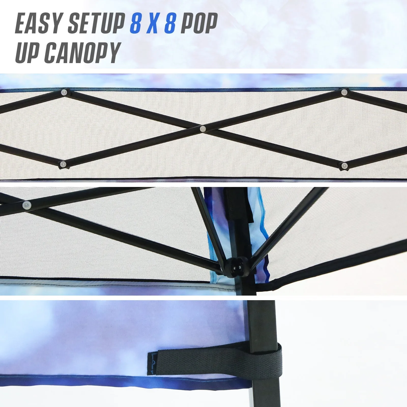 SHADE GRAPHiX Day 8x8 Tripper Pop Up Canopy Tent with Digital Printed,Tie Dye Blue