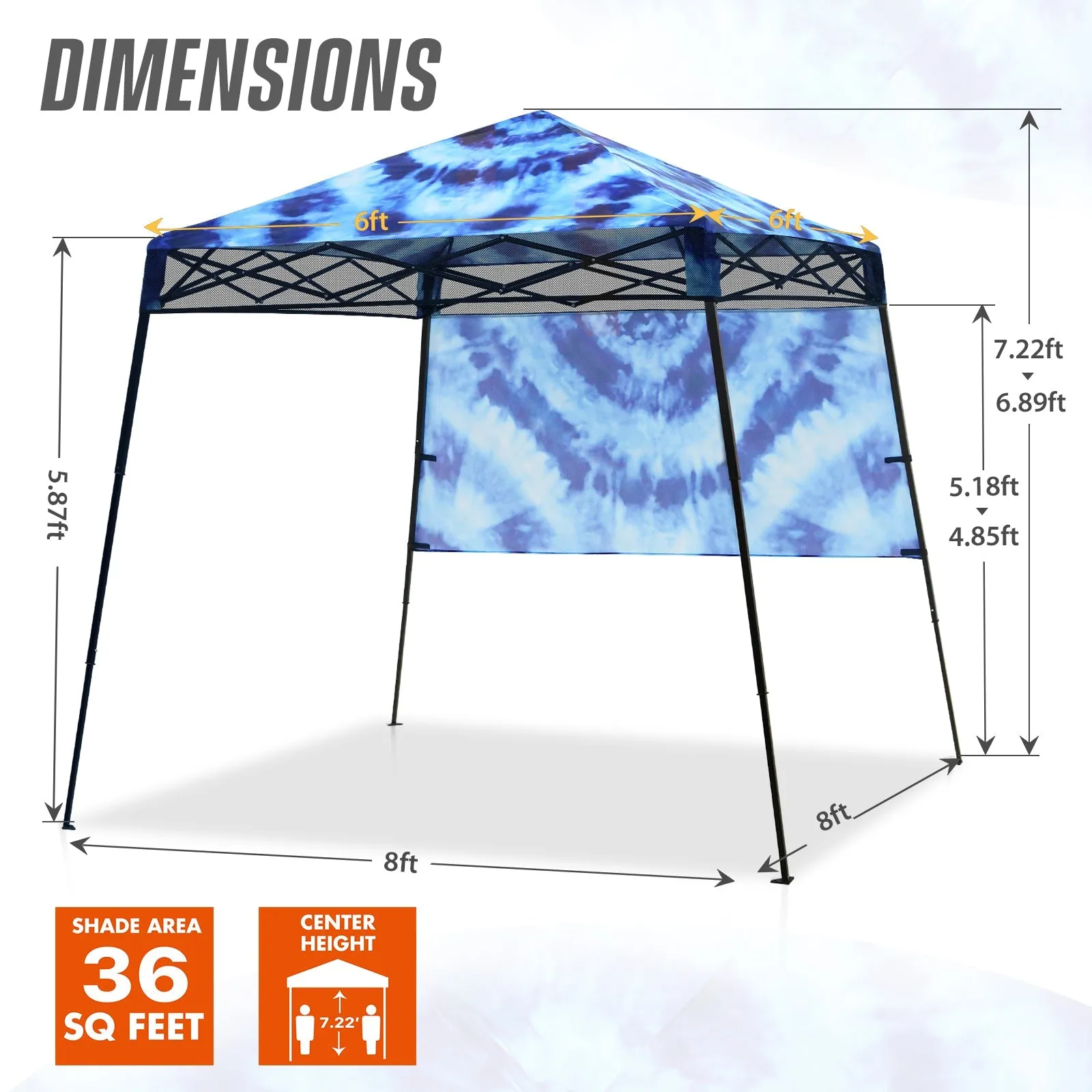SHADE GRAPHiX Day 8x8 Tripper Pop Up Canopy Tent with Digital Printed,Tie Dye Blue