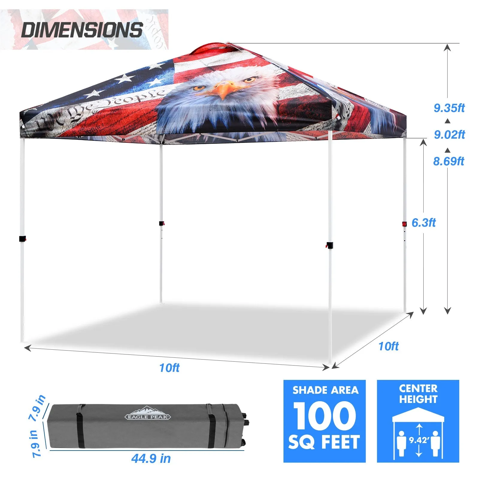 SHADE GRAPHiX Easy Setup 10x10 Pop Up Canopy Tent with Digital Printed American Icon Top