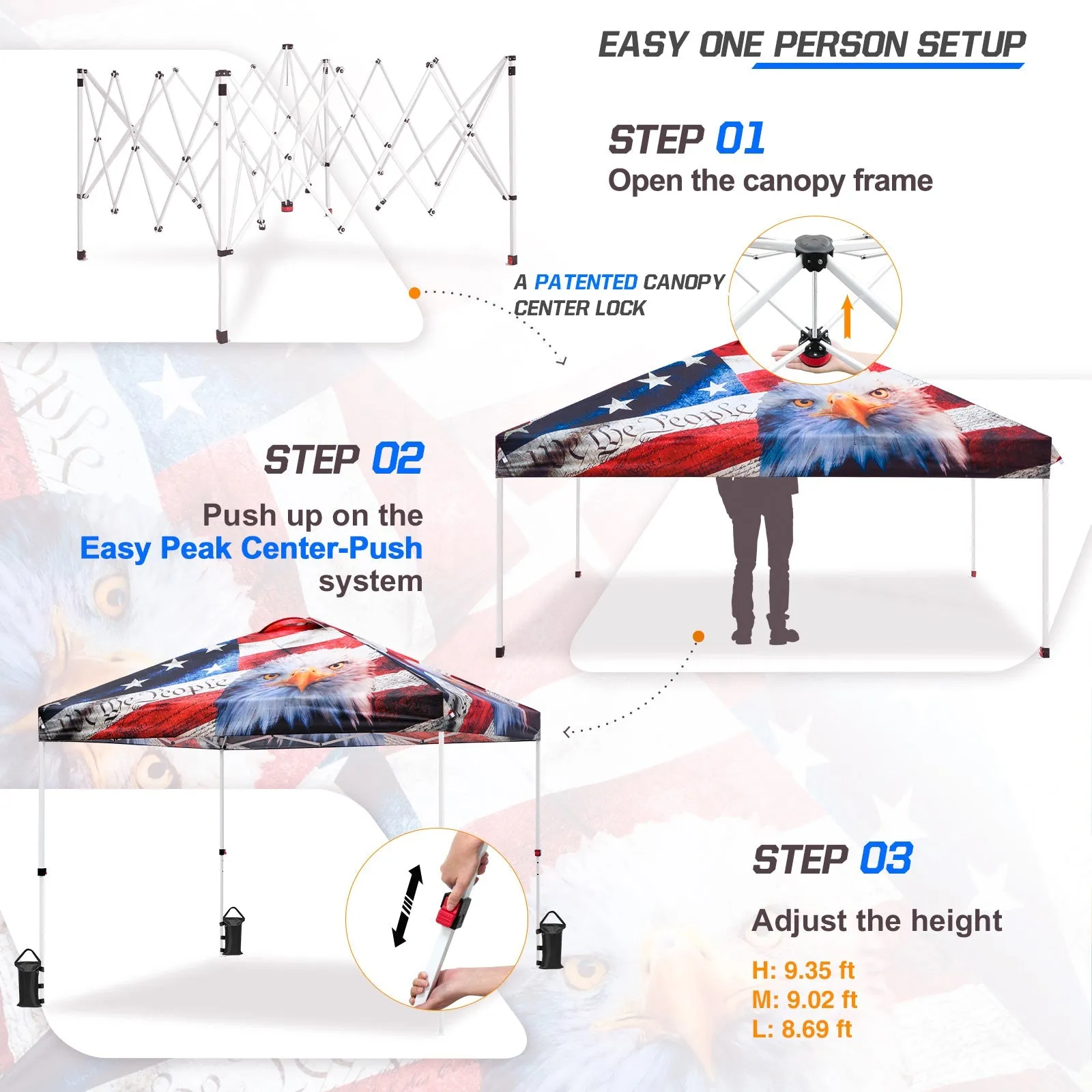 SHADE GRAPHiX Easy Setup 10x10 Pop Up Canopy Tent with Digital Printed American Icon Top