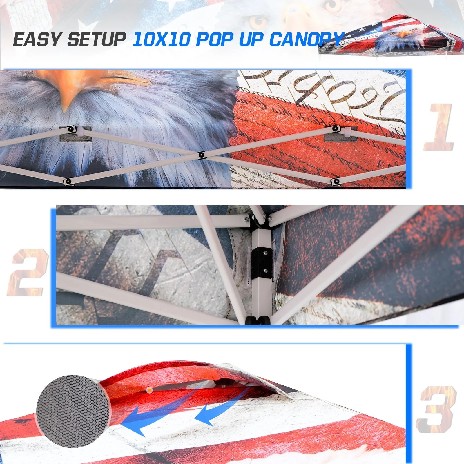 SHADE GRAPHiX Easy Setup 10x10 Pop Up Canopy Tent with Digital Printed American Icon Top
