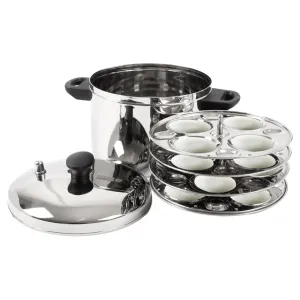 USHA SHRIRAM Stainless Steel Idli Cooker | Induction & Gas Friendly | Idly Maker with Stand | Steel Steamer For Cooking | Steamer For Vegetables Cooking (Round - 4 Plate)