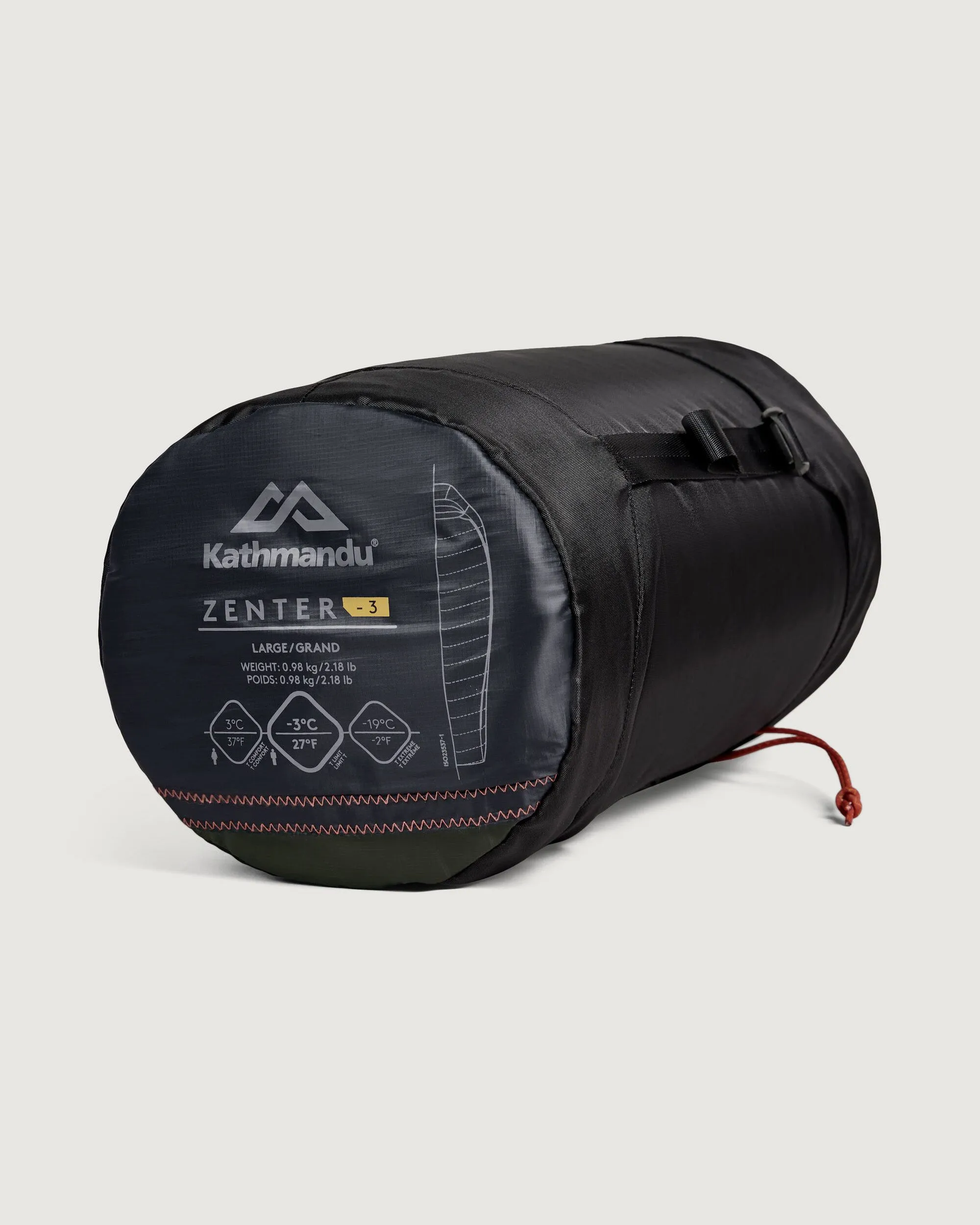 Zenter -3°C Down Sleeping Bag - Large - Black Stingray/Dark Moss